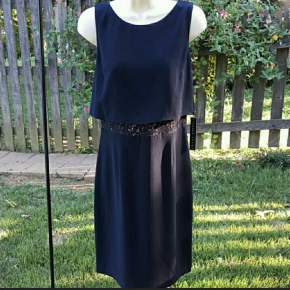 Navy Lace Overlay Shift Dress (US 8)